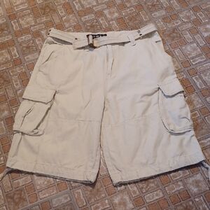 Men's Beige Cargo Shorts with Belt, Koman Men's Size 38